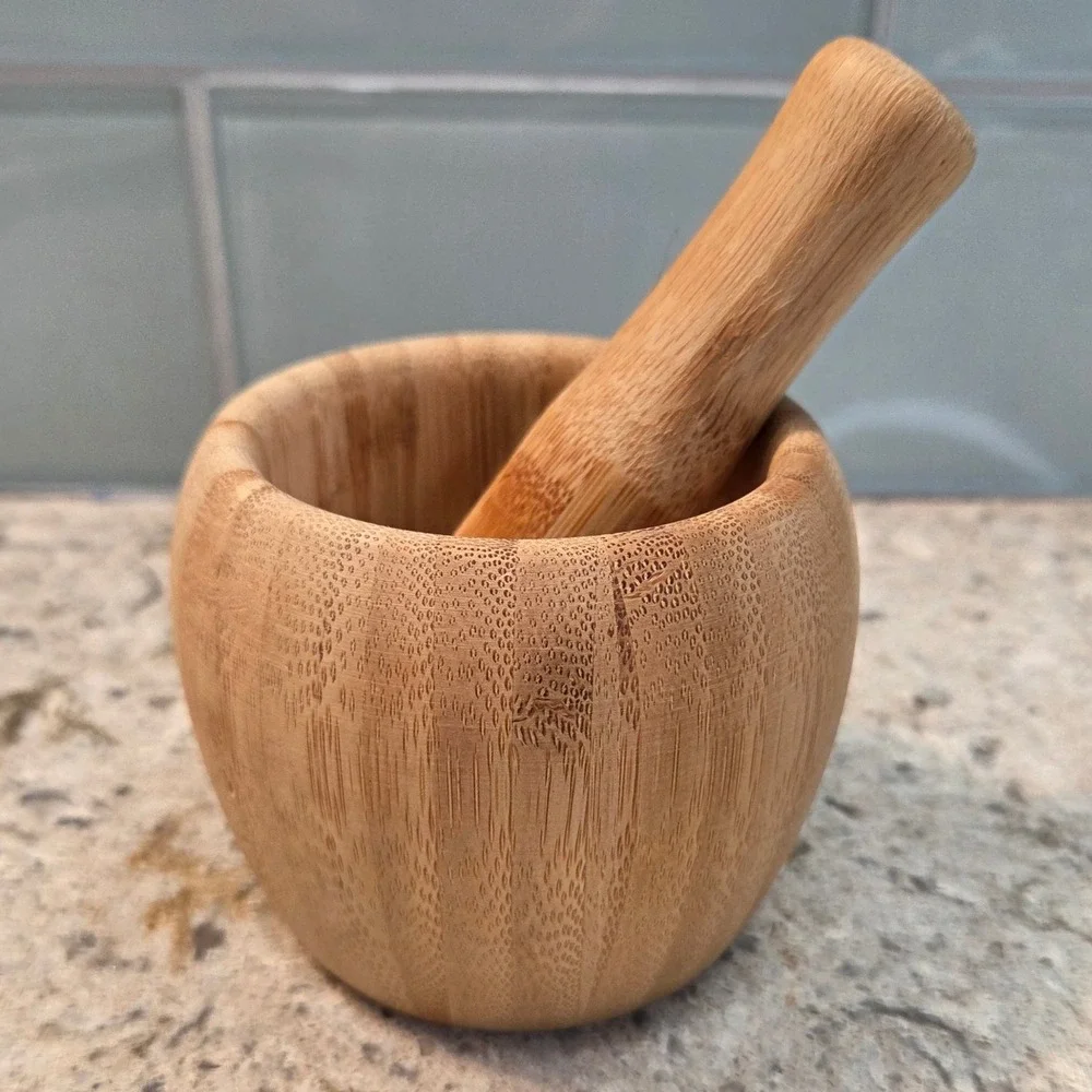 Natural Bamboo Mortar Pestle‎ Set Herb Spice Grinder Eco Friendly Kitche
